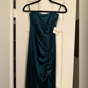 Altar’d State Emerald Satin Ruched Maxi Dress – NWT (Size S)